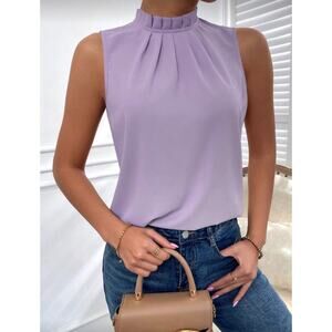 NWOT SHEIN Privé Pleated Mock Neck Sleeveless Blouse Lilac Size XL Work Top